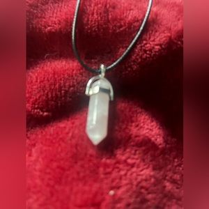 Hand Crafted Pink Rose Quartz Crystal Corded Medallion Necklace Handmade